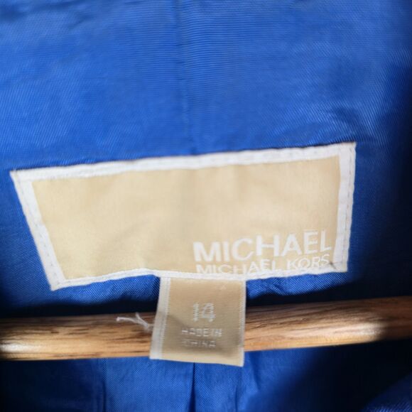 Michael Kors Women Blazer Jacket 14 Blue Zip Pocket Fitted Trendy Stretch - Picture 3 of 12
